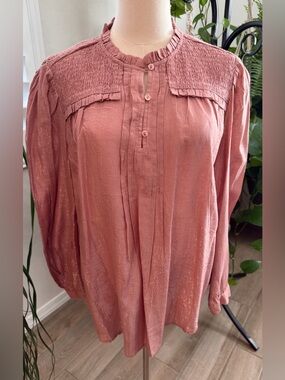 Ana Women's Ruffled Smocked Yoke Blouse - Dusty Rose